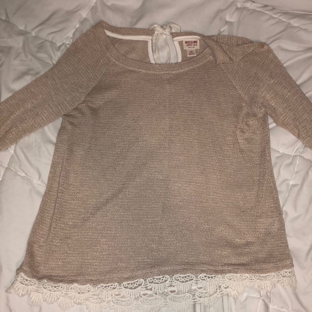 Tan sweater with lace trim